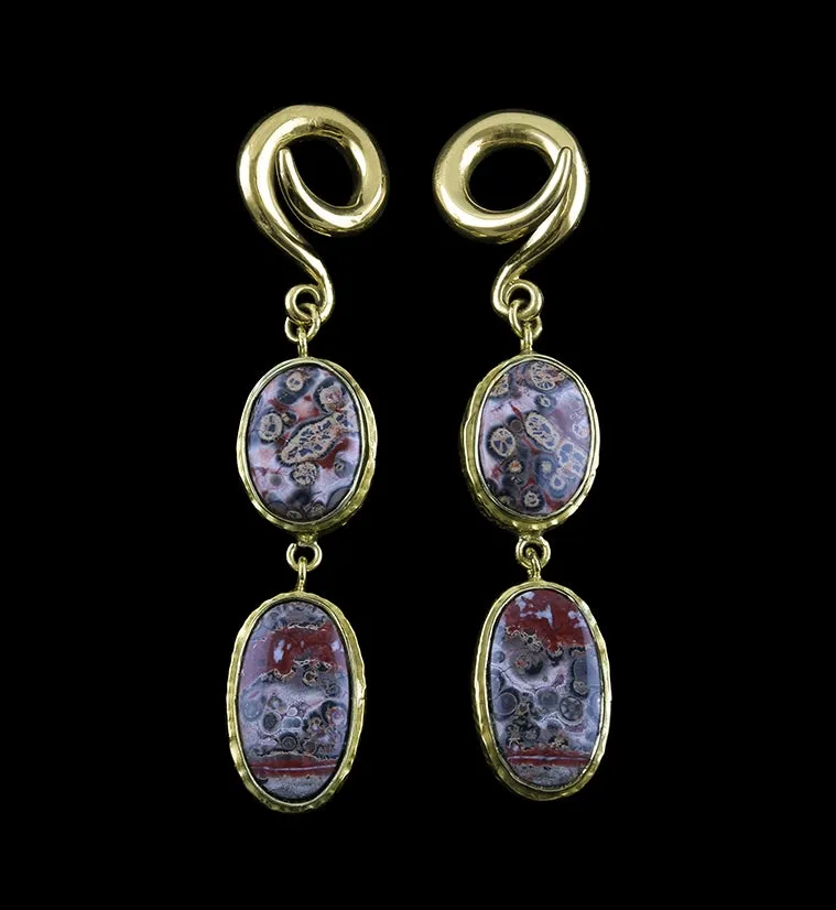 Double Ocean Jasper Stone Brass Ear Weights Version 4