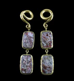 Double Ocean Jasper Stone Brass Ear Weights Version 5