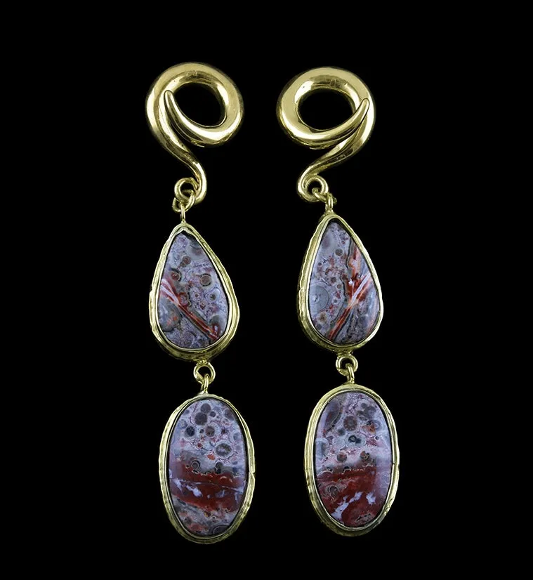 Double Ocean Jasper Stone Brass Ear Weights Version 9