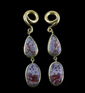 Double Ocean Jasper Stone Brass Ear Weights Version 9