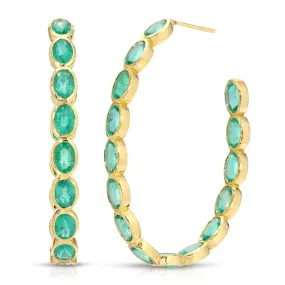 Emerald Oval Eternity Hoops