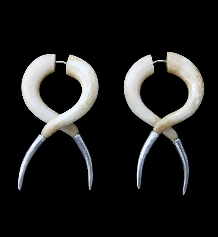Fake Gauge Crossing Tapers Bone Tribal Earrings