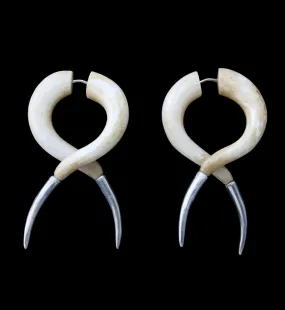 Fake Gauge Crossing Tapers Bone Tribal Earrings