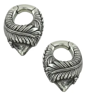 Feathered White Brass Hinged Ear Weights