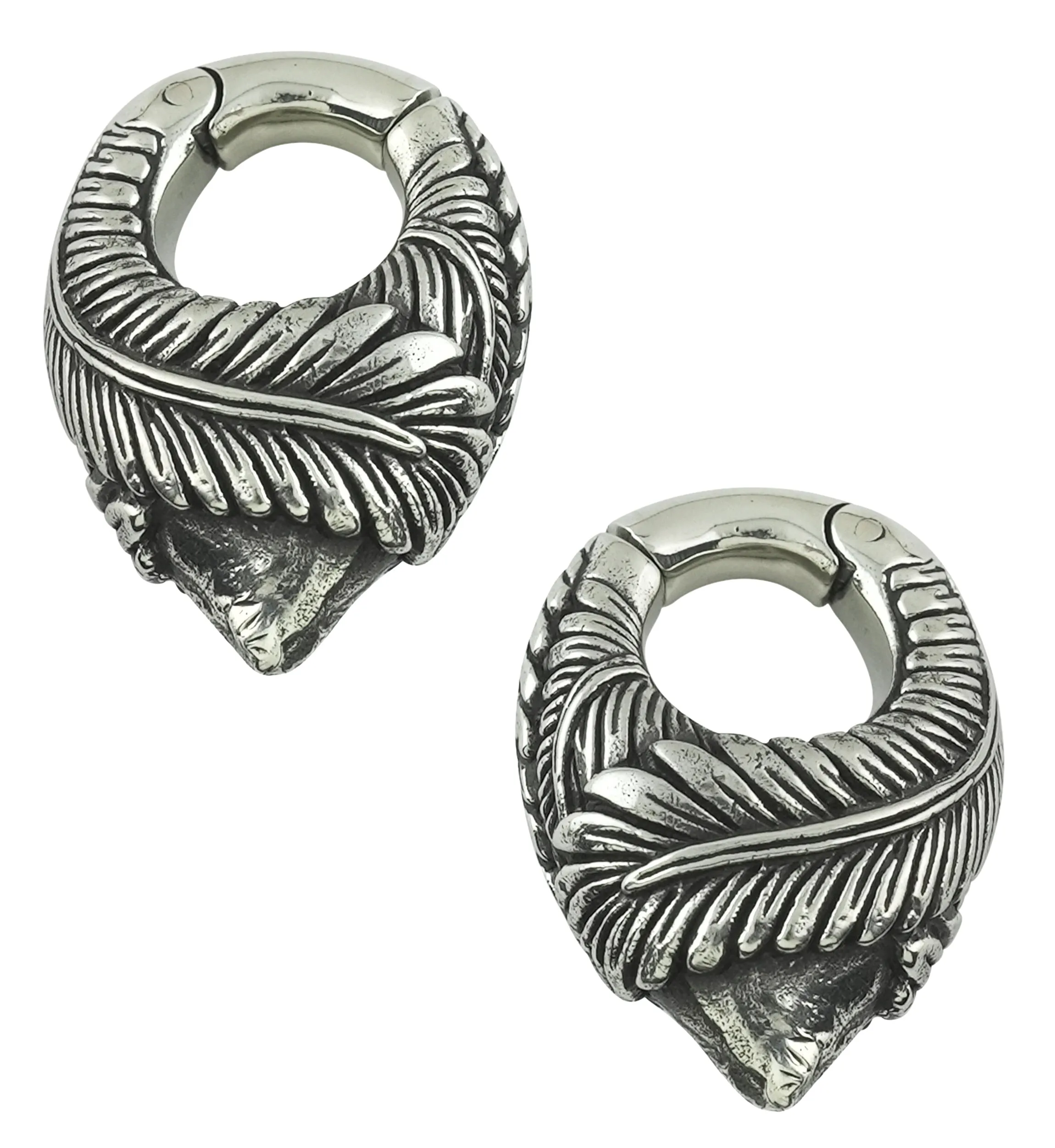 Feathered White Brass Hinged Ear Weights