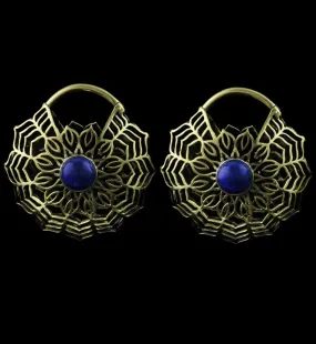 Floral Dimension Lapis Stone Inlay Ear Weights