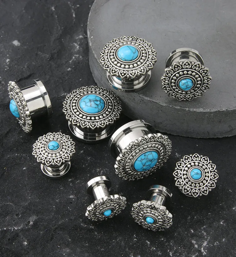 Florid Howlite Turquoise Stainless Steel Plugs