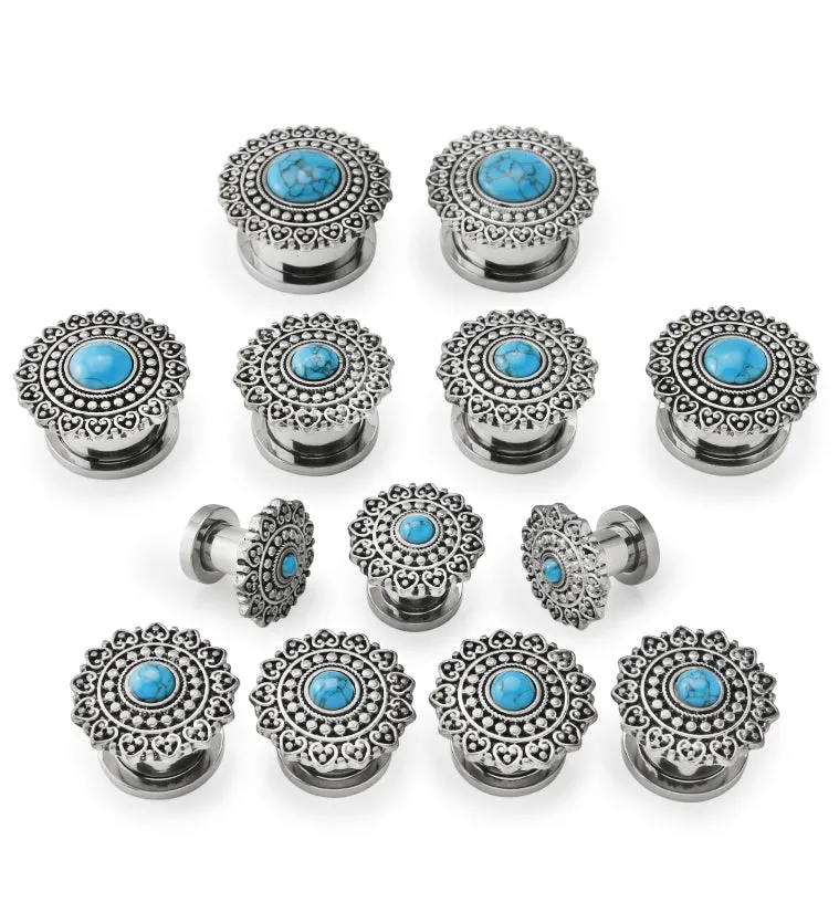 Florid Howlite Turquoise Stainless Steel Plugs