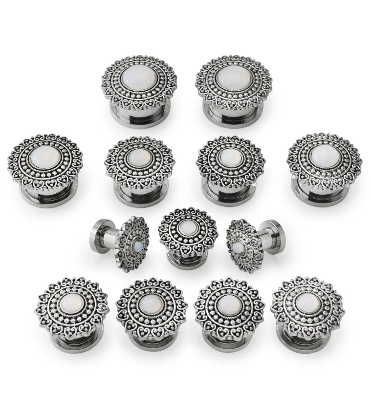 Florid White Opalite Stainless Steel Tunnel Plugs