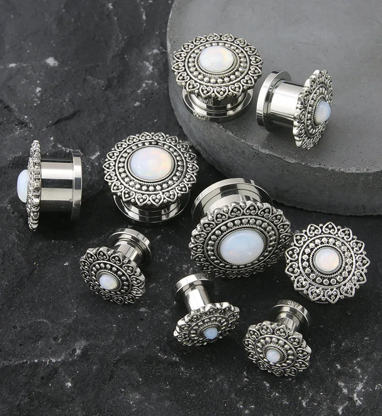Florid White Opalite Stainless Steel Tunnel Plugs