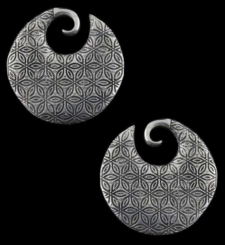 Flower of Life Disc White Brass Ear Weights