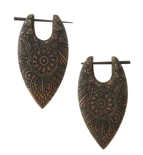 Flower Sun Saba Wood Point Earrings