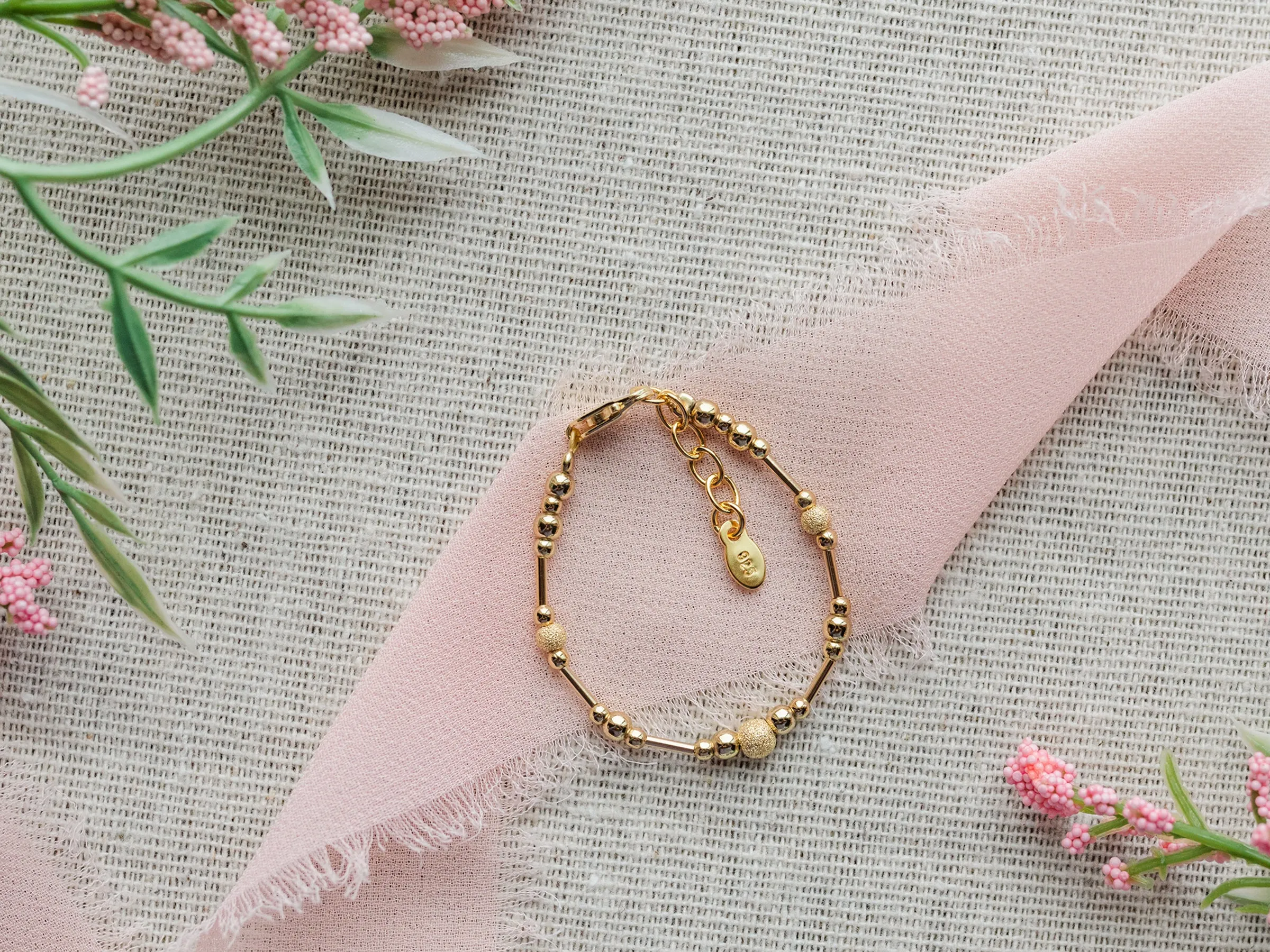 Girls 14K Gold-Plated Bracelet with Stardust Beads, Matching Mom and Me