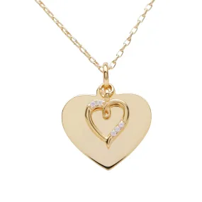 Girls 14K Gold-Plated FREE Engraved Heart with CZ Heart Necklace