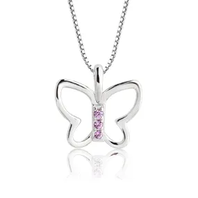 Girls 925 Sterling Silver Butterfly Necklace with Pink Cz's