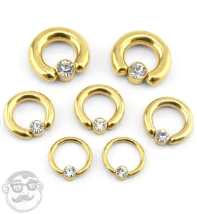 Gold PVD CZ Flat Disk Captive Ring
