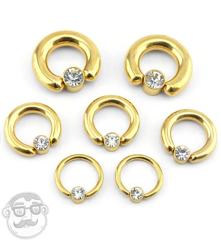 Gold PVD CZ Flat Disk Captive Ring