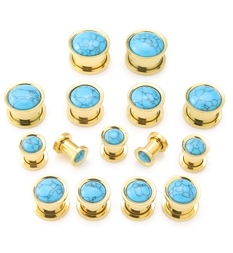 Gold PVD Howlite Turquoise Stone Stainless Steel Plugs