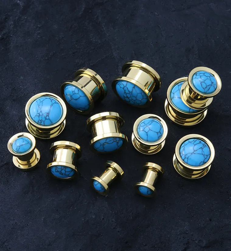 Gold PVD Howlite Turquoise Stone Stainless Steel Plugs