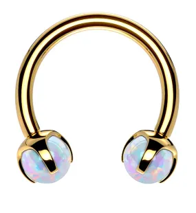 Gold PVD Opalite Claw Stainless Steel Circular Barbell