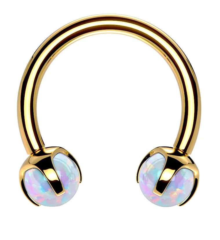 Gold PVD Opalite Claw Stainless Steel Circular Barbell