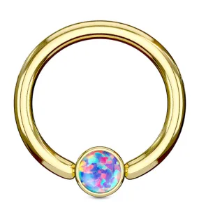 Gold PVD Purple Opalite Flat Disk Captive Ring