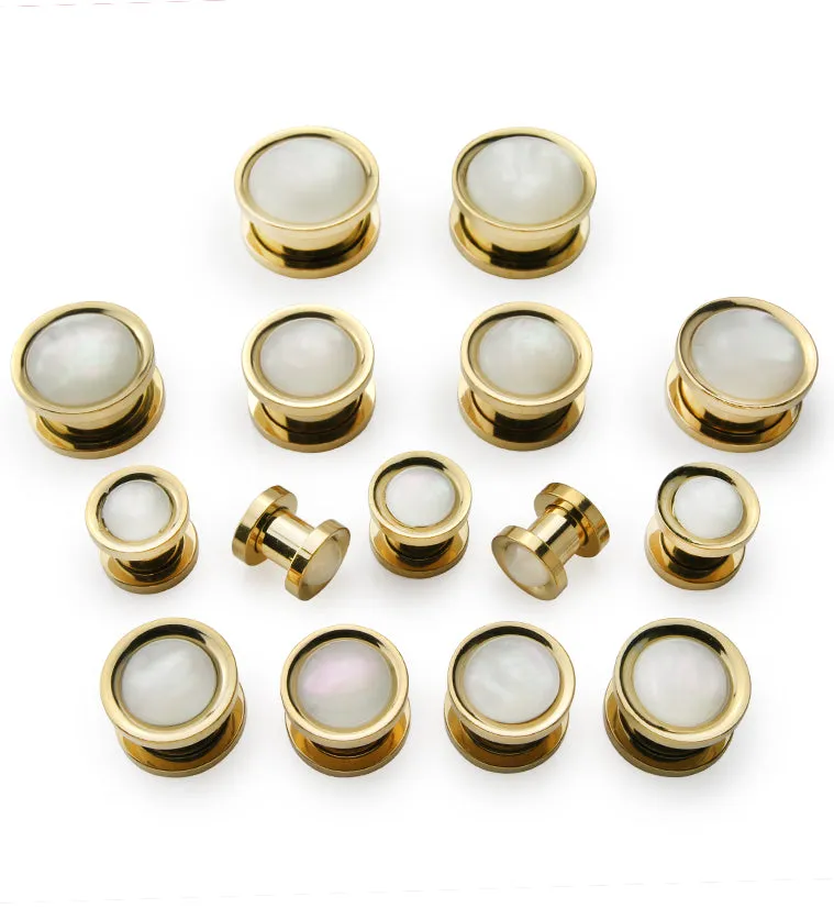 Gold PVD Stainless Steel White Mother of Pearl Plugs