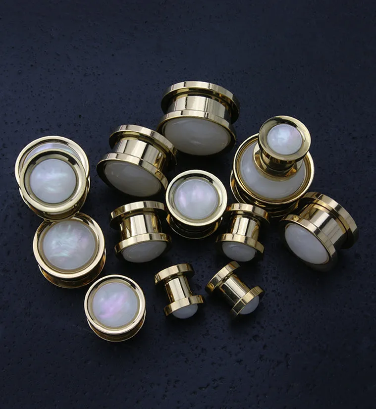 Gold PVD Stainless Steel White Mother of Pearl Plugs