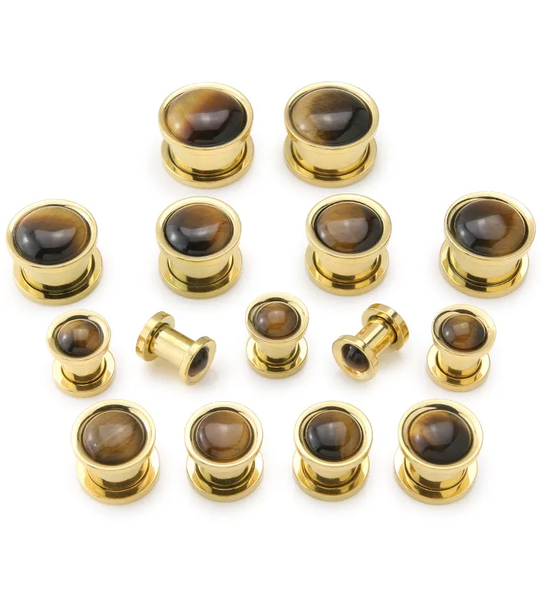 Gold PVD Tigers Eye Stone Stainless Steel Plugs