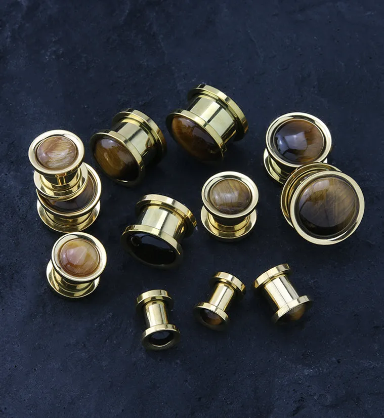 Gold PVD Tigers Eye Stone Stainless Steel Plugs