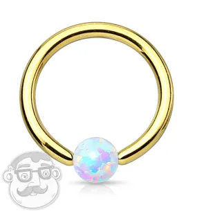 Gold PVD White Opalite Captive Ring