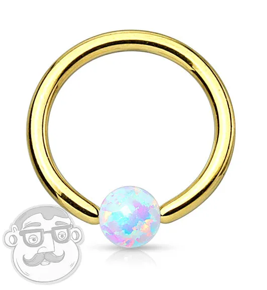 Gold PVD White Opalite Captive Ring