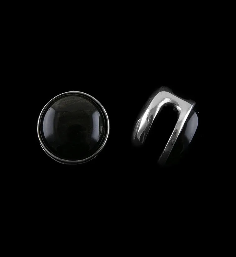 Golden Obsidian Disk White Brass Ear Weights