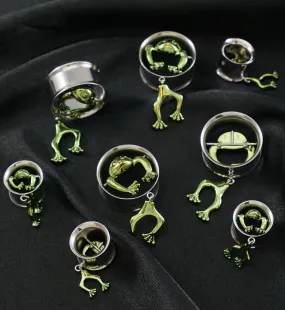 Green Dangling Frog Stainless Steel Tunnels