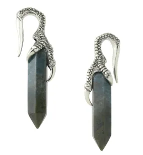 Green Moss Agate Raven Claw White Brass Ear Weights