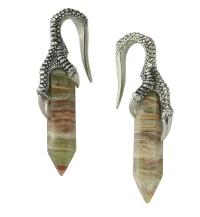 Green Onyx Stone Raven Claw White Brass Ear Weights
