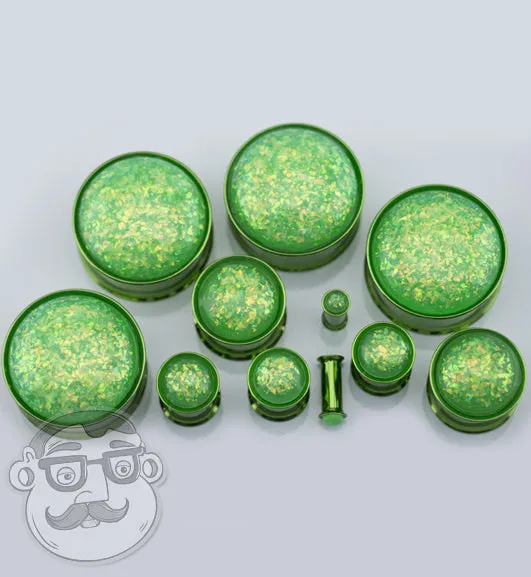 Green Opalite Flash Anodized Stainless Steel Plugs