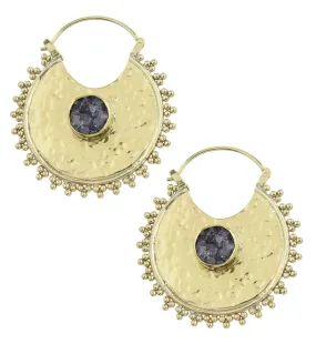 Hammered Beaded Druzy Amethyst Stone Inlay Brass Hangers