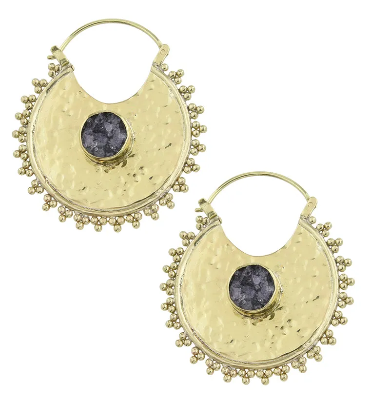 Hammered Beaded Druzy Amethyst Stone Inlay Brass Hangers