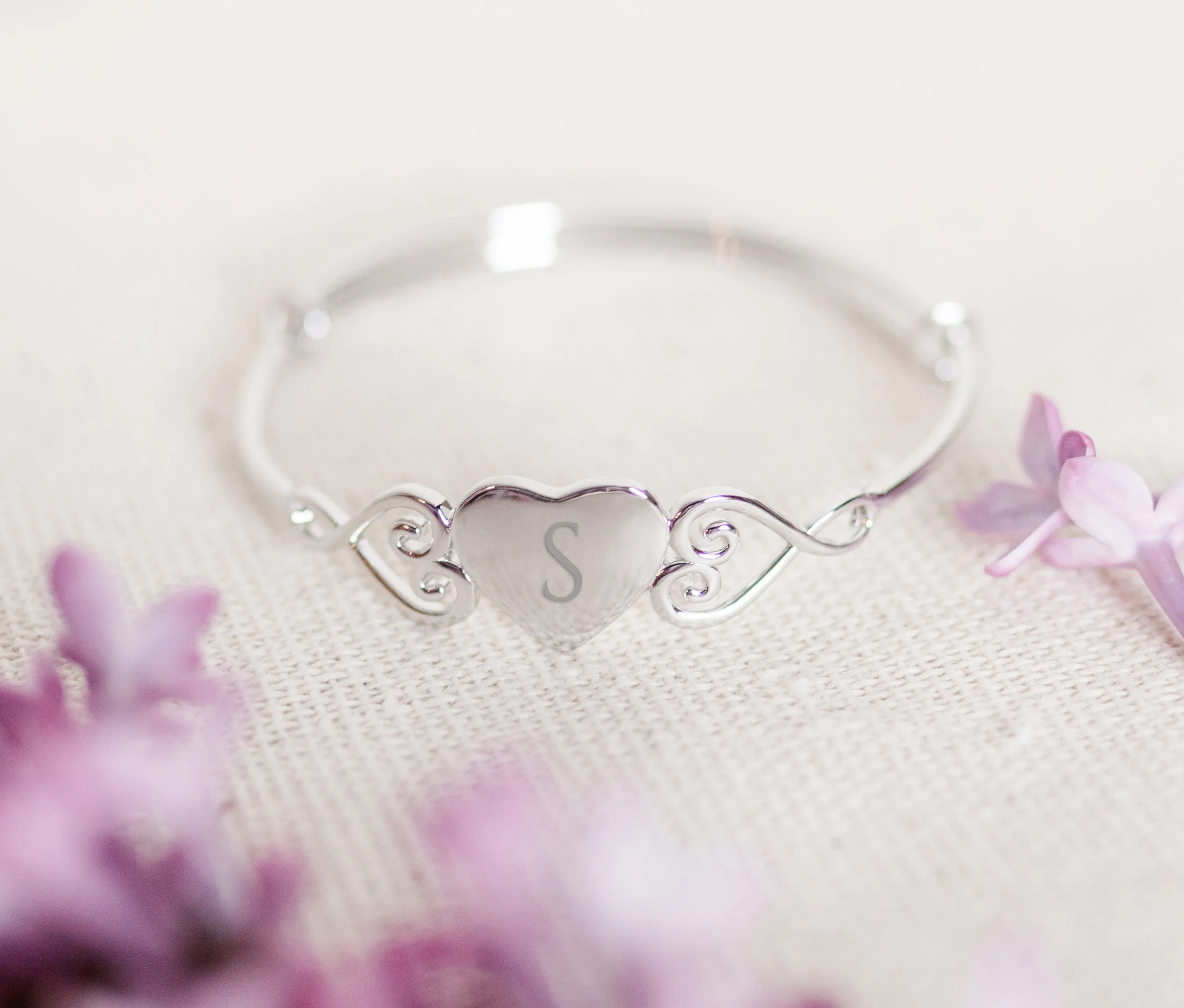 Heart Bangle (Adjustable) - Sterling Silver Solid Heart Bracelet for Kids