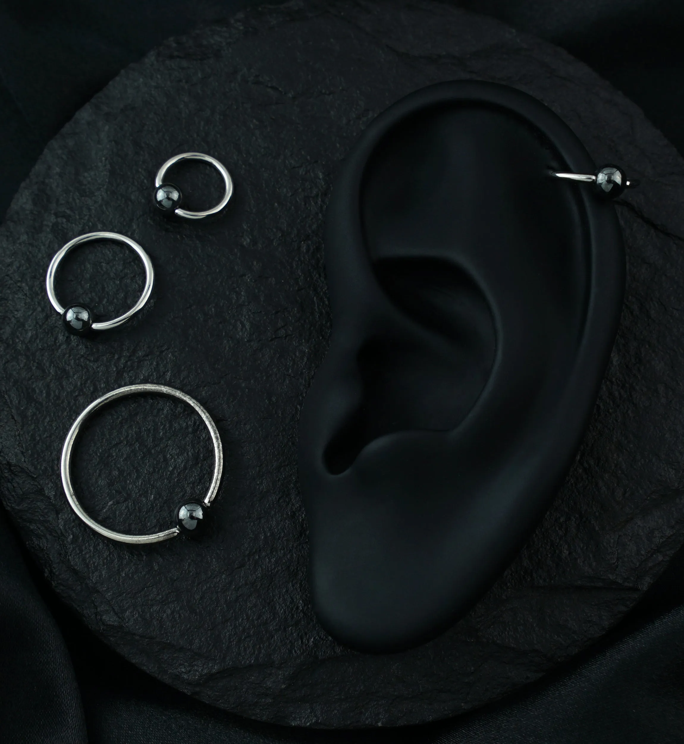 Hematite Bead Captive Ring Stainless Steel