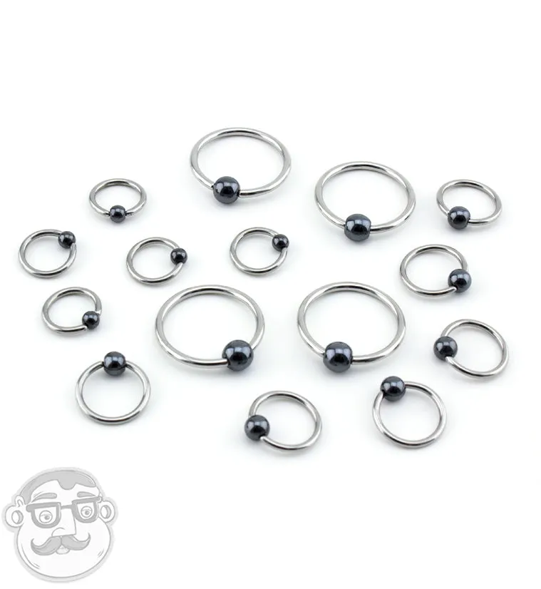Hematite Bead Captive Ring Stainless Steel