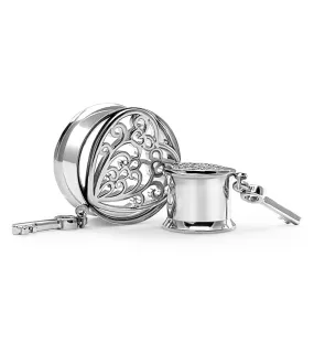 Key To My Heart Dangle Stainless Steel Double Flare Tunnels