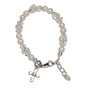 Krista - Sterling Silver Pearl Cross Bracelet for Baptism or First Communion