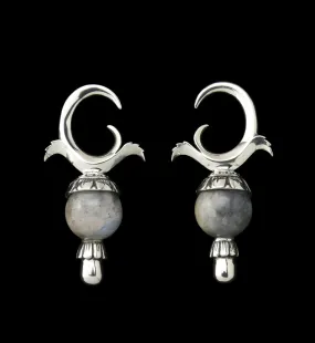 Labradorite Stone White Brass Totum Ear Weights