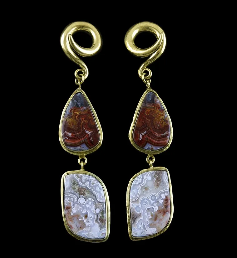 Laguna Lace Agate Stone Brass Ear Weights Version 3
