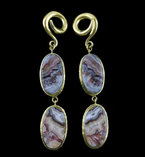 Laguna Lace Agate Stone Brass Ear Weights Version 4