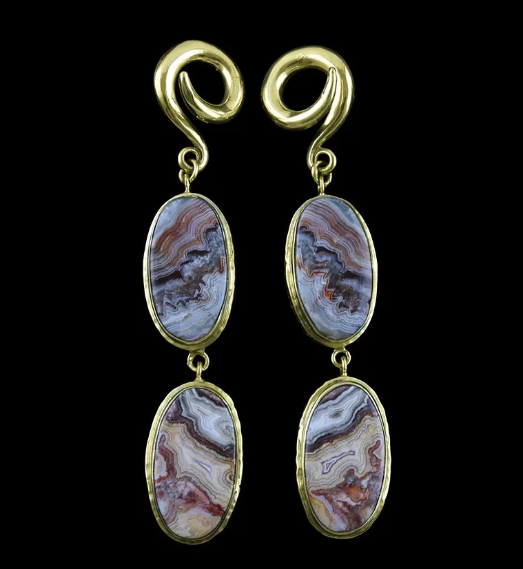 Laguna Lace Agate Stone Brass Ear Weights Version 4