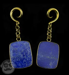 Lapis Lazuli Stone Square Brass Hangers