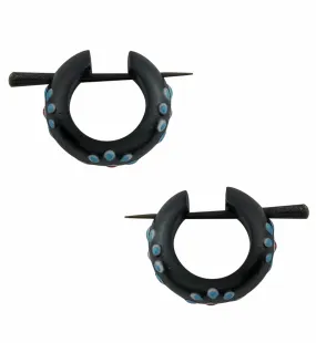 Light Blue Flower Wooden Hoop Earrings